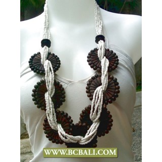 White Beads with Wooden Necklaces